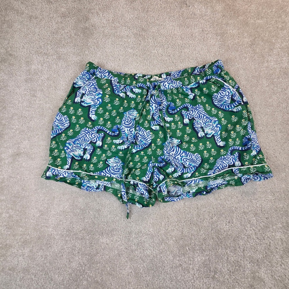 Printfresh Bagheera Emerald Organic Cotton Pajama Shorts Green Blue Tiger M
